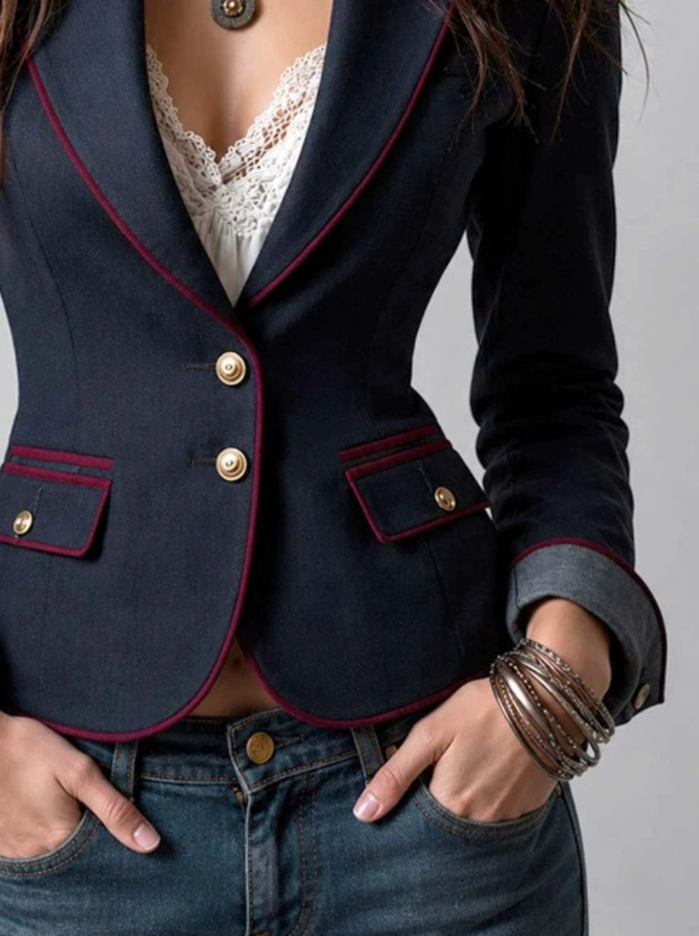 H&M   Retro Contrast Color Trim Blazer